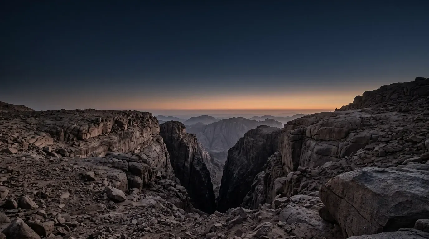 A deep cleft in the granite, high on the mountain.