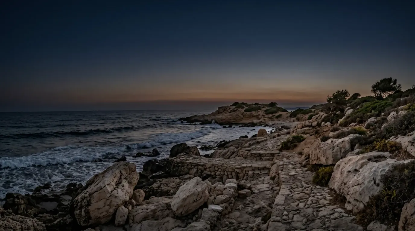 The waves of the sea rolling onto a rocky shore.
