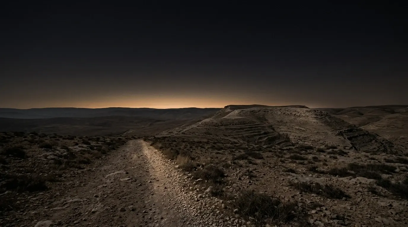 A high bare ridge of pale weathered rock standing above a wide open plain.