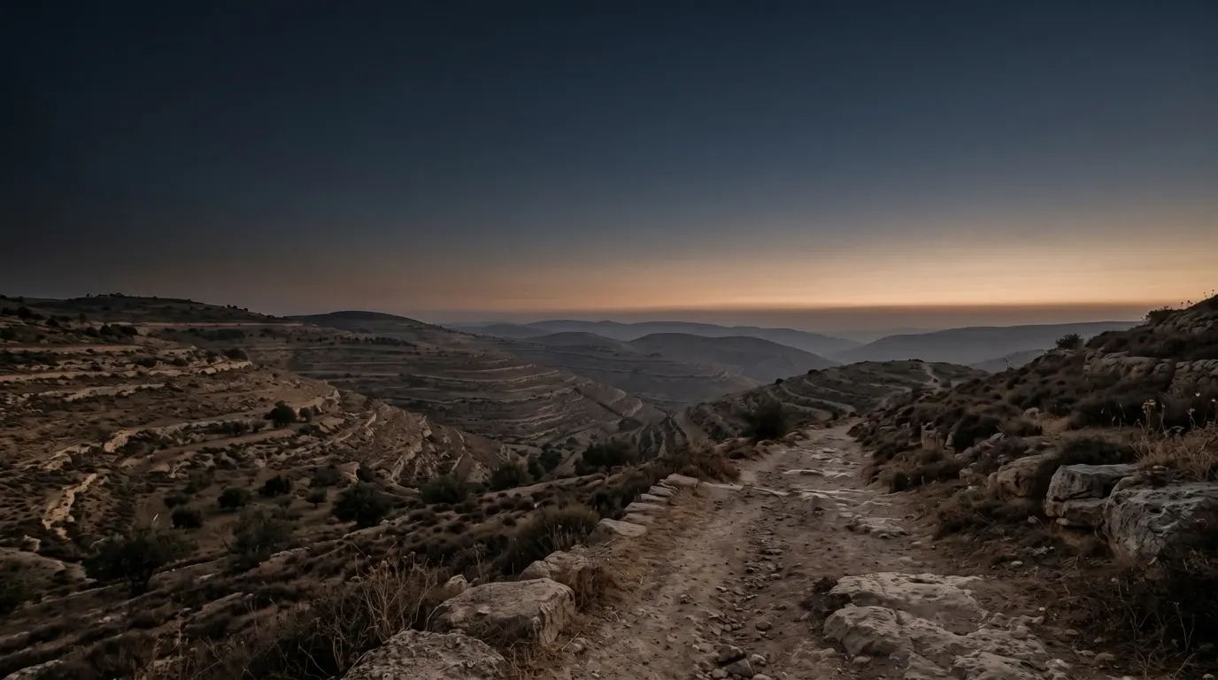 A road climbing toward the hills, one ridge rising behind another.