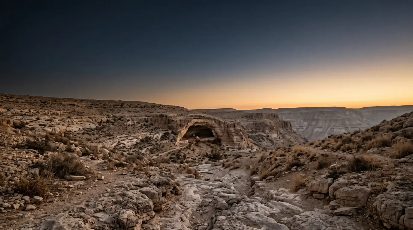 A sheltered cave mouth among the desert cliffs.